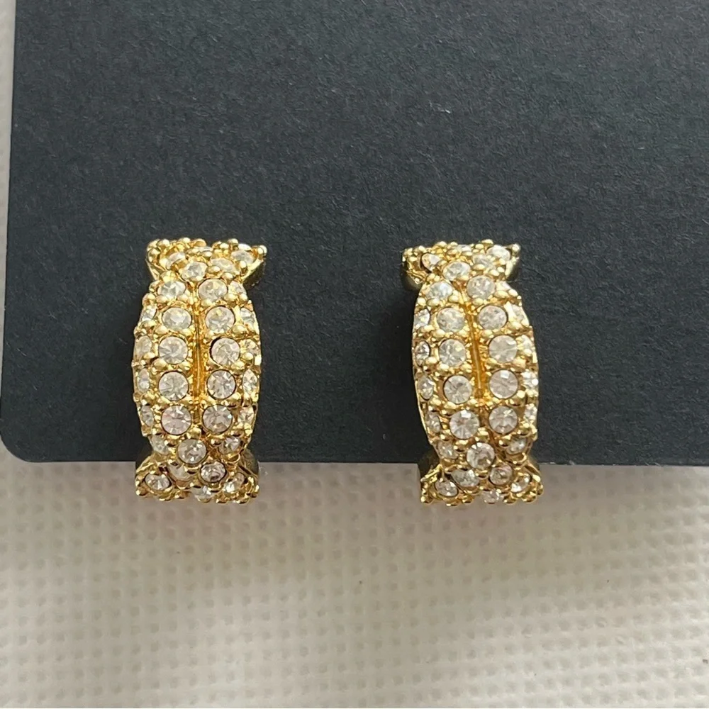 Vintage Swarovski Gold Tone Clip On Earrings
